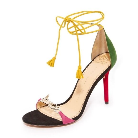 Charlotte Olympia Lets Dance Suede Heeled Sandals in Black Multi Size 36.5 - Picture 1 of 14